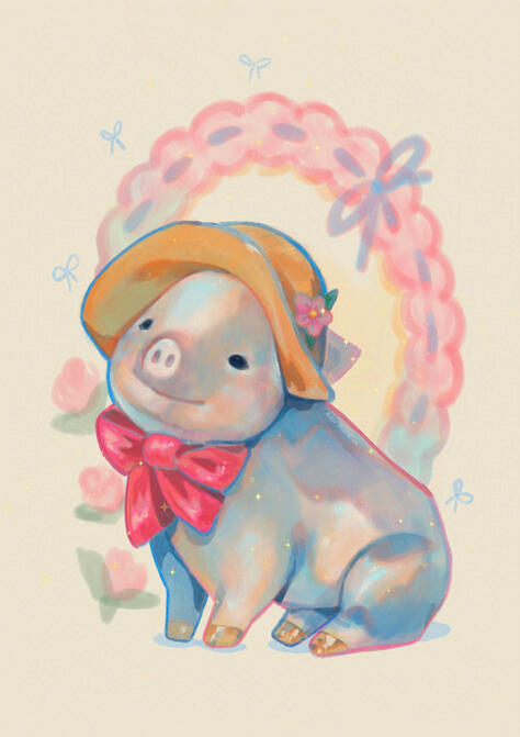 ❀ piggy with ribbon - illust ❀
