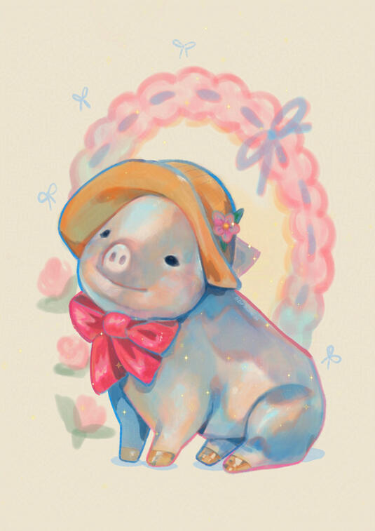 ❀ piggy with ribbon - illust ❀
